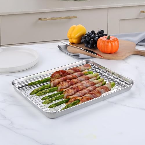 10x12 Inch Stainless Steel Quarter Sheet Pan with Wire Cooling Rack