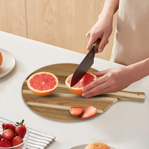 Acacia Wood Round Cutting Board with Handle