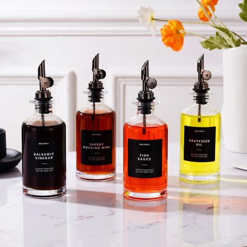 Olive Oil Dispenser Bottle for Kitchen With Weighted Pourer (4 Count)