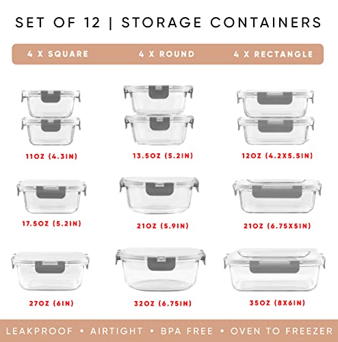 24pc Borosilicate Glass Storage Containers with Lids (12 Count)