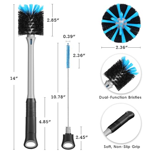 2-in-1 Bottle Brush and Straw Cleaner Brush, Black, 1 Pack