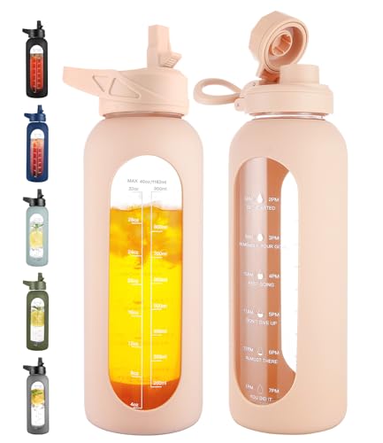 40 oz Glass Water Bottle with Straw