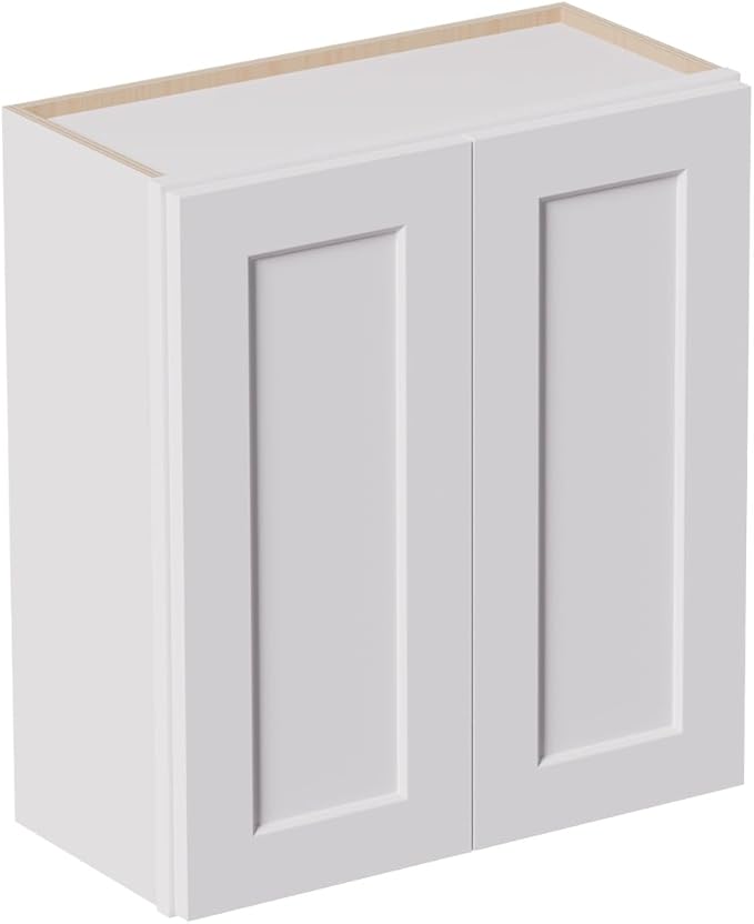 Solid Wood Laundry Room Wall Cabinets, 27 Inch Wide 12 Deep RTA Large Kitchen Storage Organizer Cabinet with 2 Shaker Doors & 2 Adjustable Shelves, Space-Saving for Bathroom, Garage - White