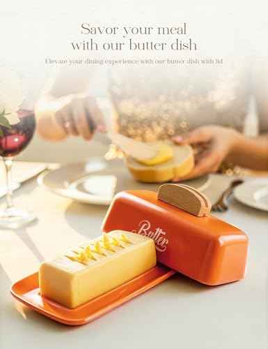 Butter Dish with Lid and Knife Butter Tray Holder for Counter Orange