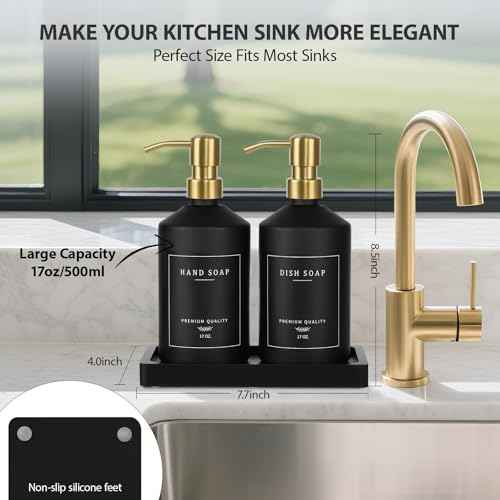 Black Glass Kitchen Hand and Dish Soap Dispenser Set (2 Count)