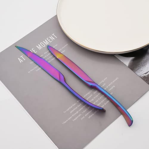 Luxury 18 10 Stainless Steel Matte Rainbow Colorful Cutlery Flatware Set