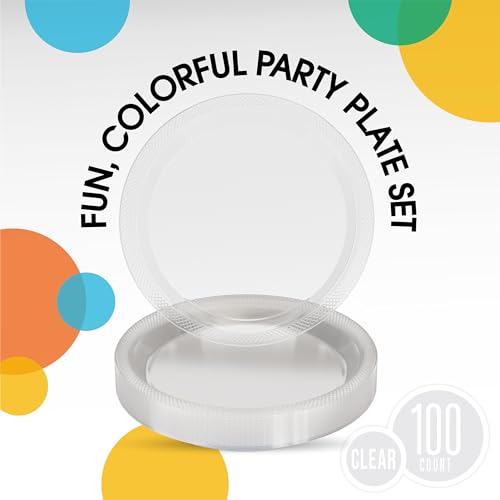 Sturdy Clear Plastic Plates 9" Party Plates 100 Pcs (100 Count)
