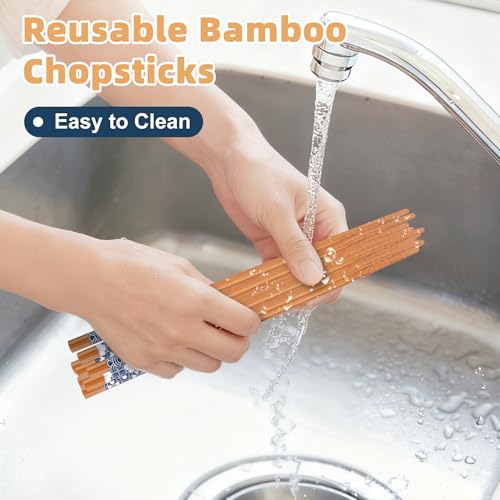 10 Pairs Reusable Bamboo Chopsticks Japanese Style Chop Sticks Set