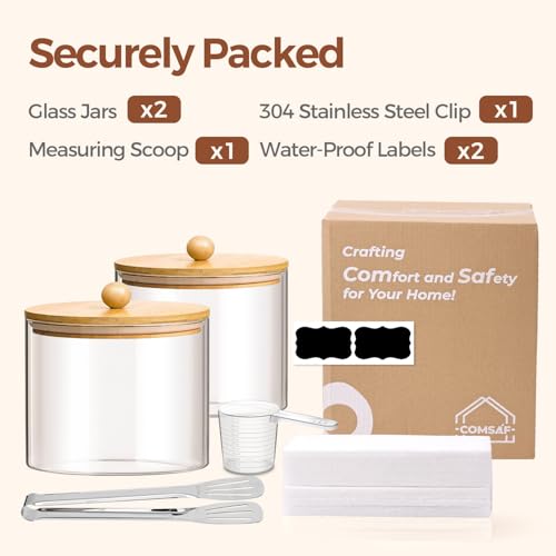 Glass Storage Jars with Bamboo Lids 1.8 Qt 2 Pack Large Round (2 Count)