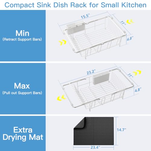 White Dish Drying Rack in Sink with Mat