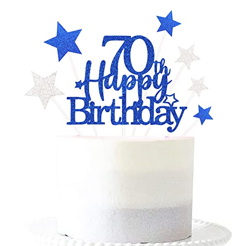 Royal Blue 70th Birthday Cake Topper with Glittery Stars (7 Count)