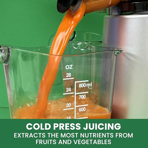 Wide Mouth Juicer Compact Vertical Cold Press Vegetable and Fruit Juice Extractor with 3