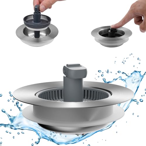 Upgraded 3 in 1 Kitchen Sink Drain Strainer and Stopper Combo