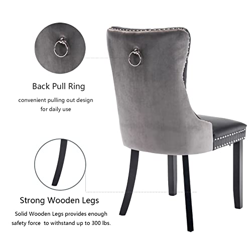 Grey Velvet and Black PU Upholstered Dining Chairs Set of 6 (6 Count)