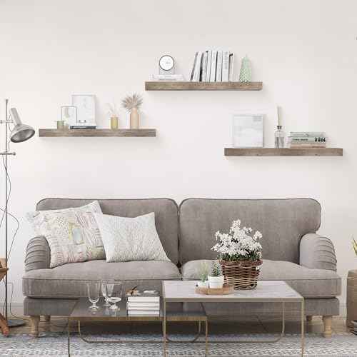 Floating Shelves for Grey Wood Shelf for Bedroom (3 Count)