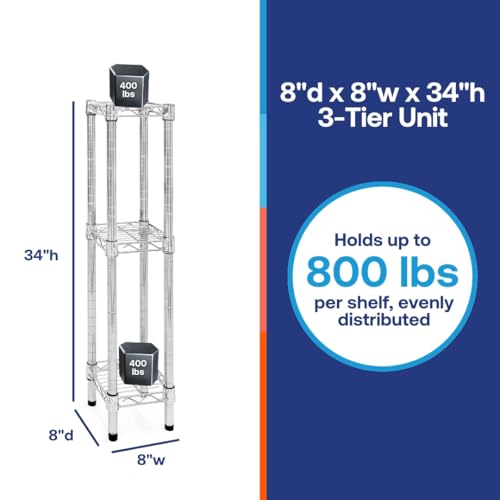 Shelving Inc. 8" d x 8" w Chrome Wire Shelving with 3 Tier Shelves