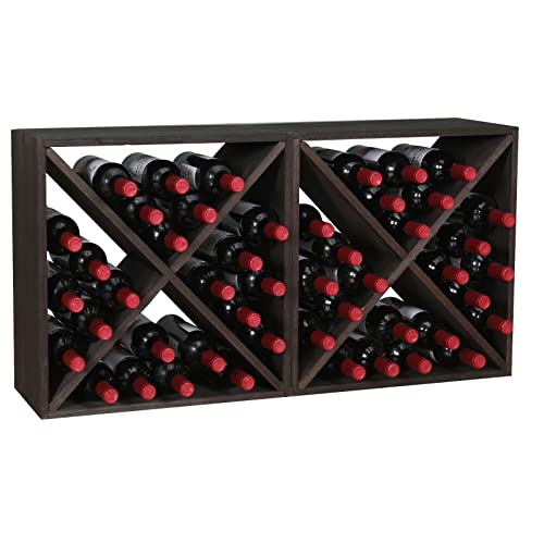 Wine Racks countertop Solid Wood Stackable Storage Rustic Retro Cube 48 (48 Count)