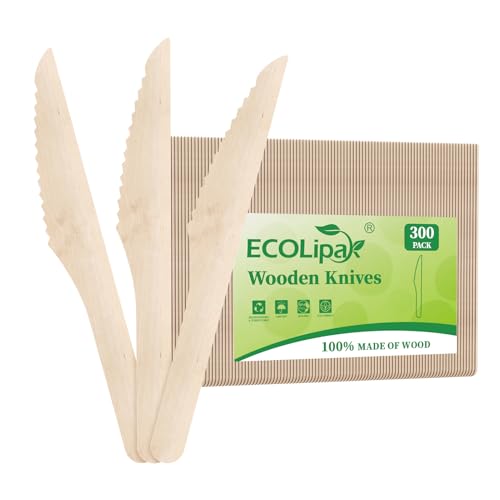 300 Count Compostable Wooden Disposable Knives for Party