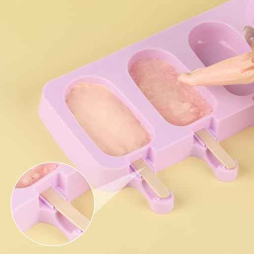 3 Set Violet Popsicles Molds with Lids and 100 Pcs Wooden Popsicles Sticks (3 Count)