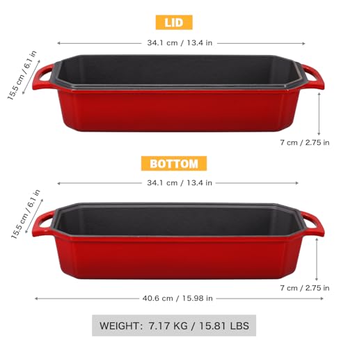 Bread Pan Cast Iron Loaf Pan with Lid Bread Loaf Pan 13x5 Inch Enameled Cast Iron Sourdough Bread Pan