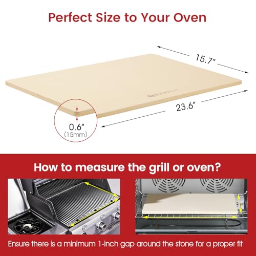 Pizza Stone Rectangular Extra Large 23.6" x 15.8" x 0.6" Pizza Stones for Oven Grill