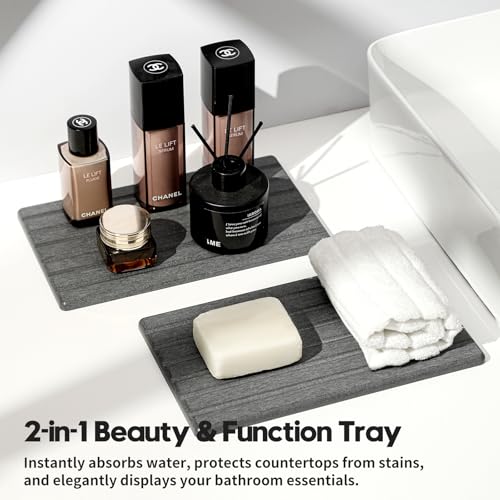 2PCS Water Absorbing Stone Drying Tray Mat for Bathroom Sink & Kitchen Counter Organizer (2 Count)