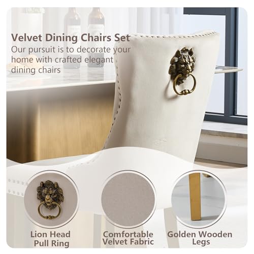 Beige Velvet Dining Chairs Set of 2 (2 Count)