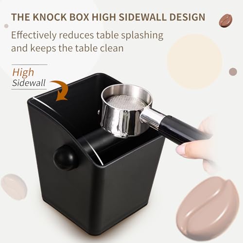 Espresso Knock Box Square High Side Wall Splash Prevention Design Knock Box Shock Absorbing Non Slip Knock Box Espresso With Removable Knock Bar Espresso Accessories for Home
