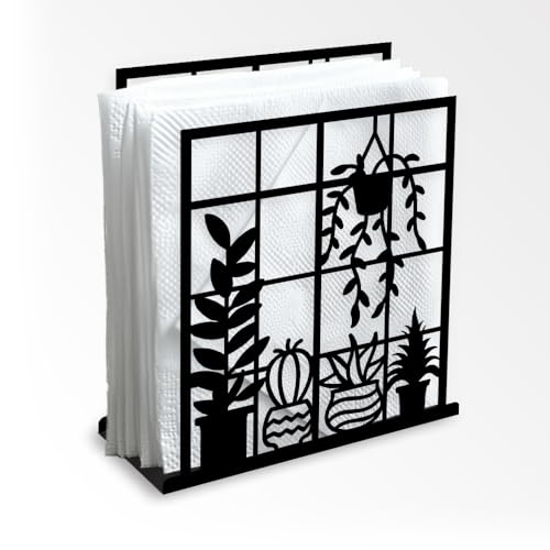 Potted Plant Decorative Black Metal Napkin Holder for Table