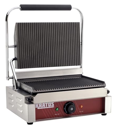 Commercial Electric Panini Sandwich Grill with Grooved Plates