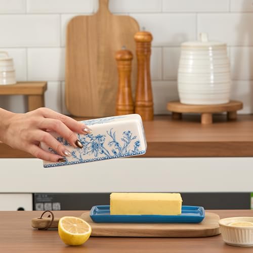 Blue Garden Toile De Jouy Ceramic Butter Dish with Lid
