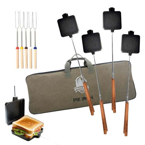 Campfire Pie Iron 4.9" Large Cast Iron Sandwich Maker for Camping (4 Count)