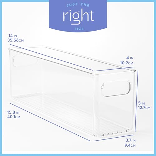 Plastic Food Storage 4 Pack Clear Container Bin with Handles for Organizing Kitchen (4 Count)