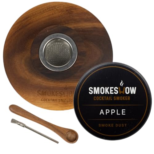 Premium Walnut Wood Cocktail Smoker with One 4 oz Tin of Wood Chips. Great for Whiskey & Old Fashion. Coated in Safe Food Natural Beeswax