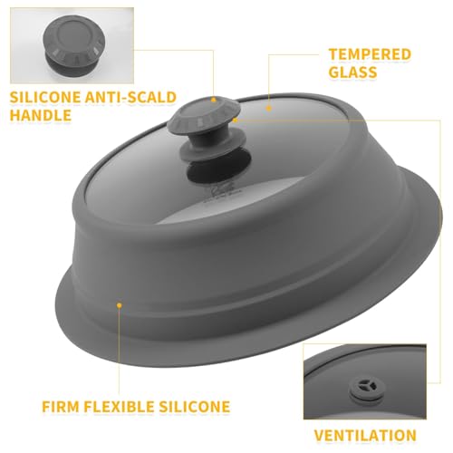 Collapsible Microwave Splatter Lid with Vented Tempered Glass Cover Wok Lid for Microwave Safe