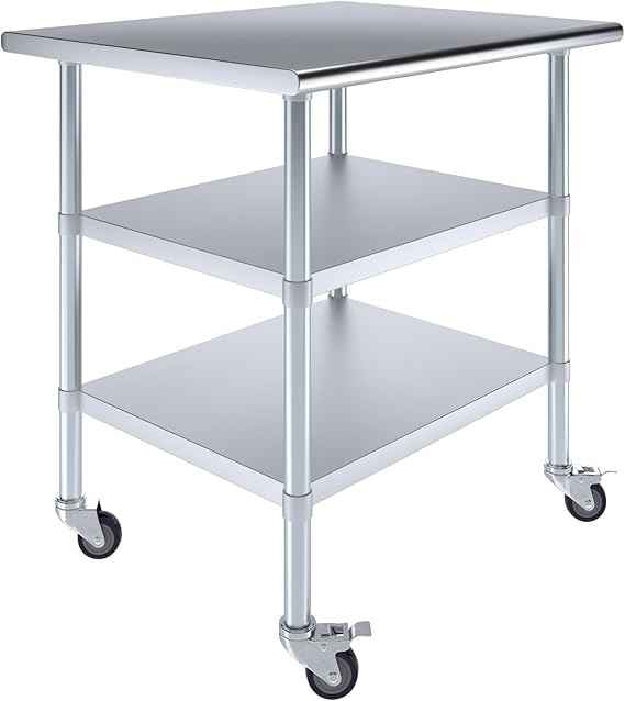 Stainless Steel Work Table with 2 Shelves and Casters