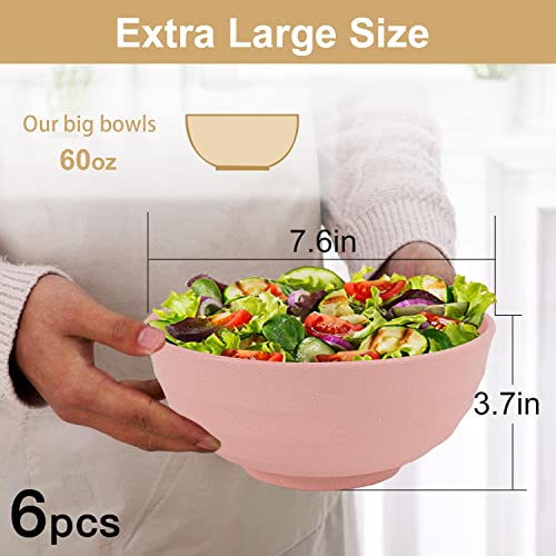 Wheat Straw Bowls Set 60 OZ Unbreakable Large Cereal Bowls Set of 6 Microwave and Dishwasher Safe Bowls Big Bowls for Dorm and Apartment BPA Free Soup Bowl for Serving Oatmeal and Salad Etc… (6 Count)