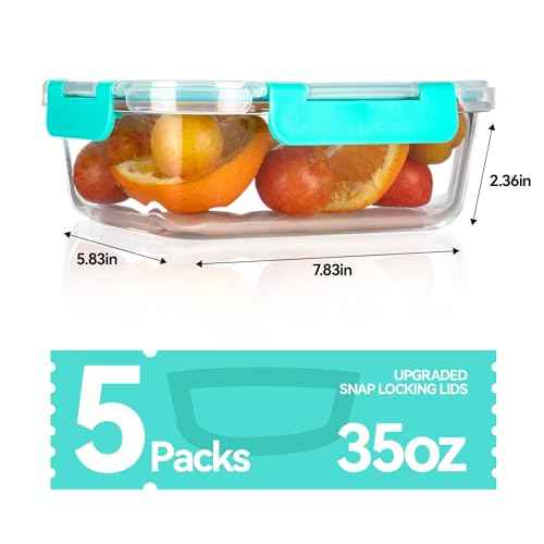 5 Pack 35 Oz Glass Food Storage Containers with Lids (5 Count)