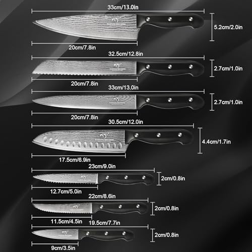 15 Piece Damascus Kitchen Knife Set with Compact Block (15 Count)