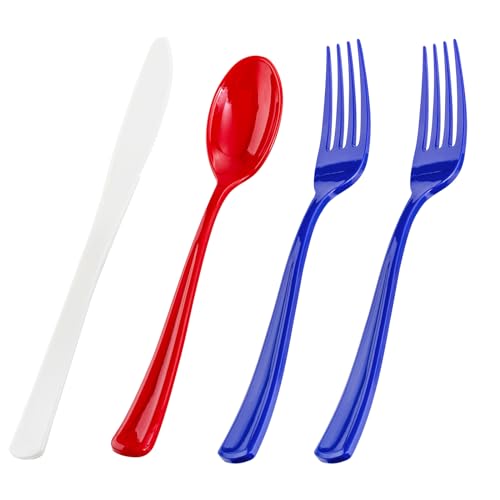 200Pcs 4th of July Red Blue Disposable Plastic Silverware (200 Count)