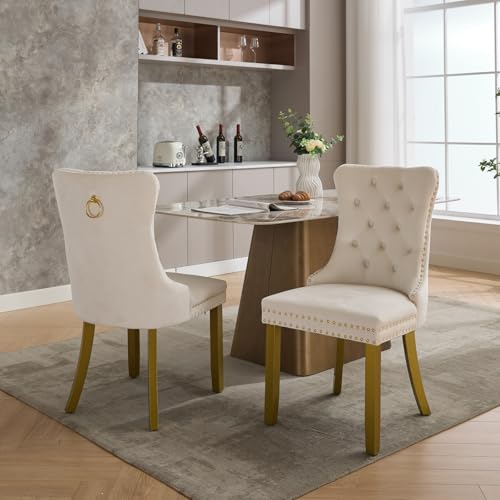 Cream Velvet Dining Chairs Set of 2 (2 Count)