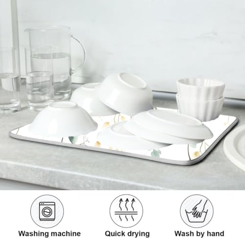 Green Sage Leaves Dish Drying Mat for Kitchen Counter Absorbent Microfiber Drying Pad