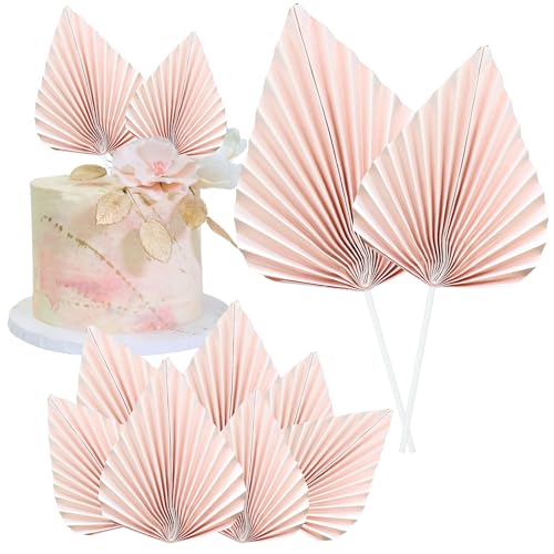 6Pcs Paper Palm Fan Cake Toppers Palm Leaf Fan Cake Topper Palm Spear Leaf Cupcake Toppers Cake Insert Decoration For Cake Decorating Diy Craft Project Home Wedding Party Supplies Pink (6 Count)