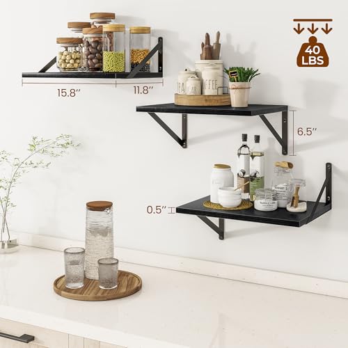 16W x 12D Deep Floating Shelves Set of 3 Black (3 Count)