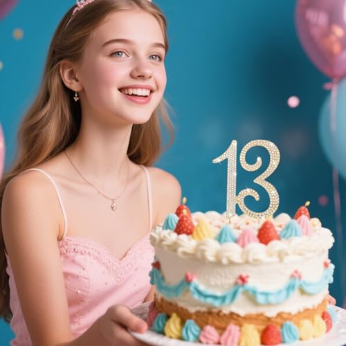 13th Birthday Cake Topper Gold Number 13 Cake Decorations for Birthday Party Anniversary Decoration