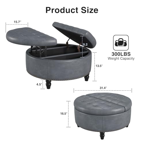 31.5 Inch Large Round Ottoman with Storage Circular
