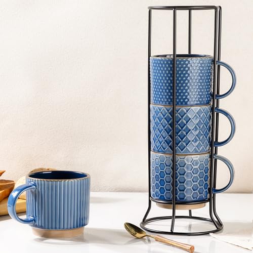 12 OZ Stackable Coffee Mugs Set of 4 (4 Count)