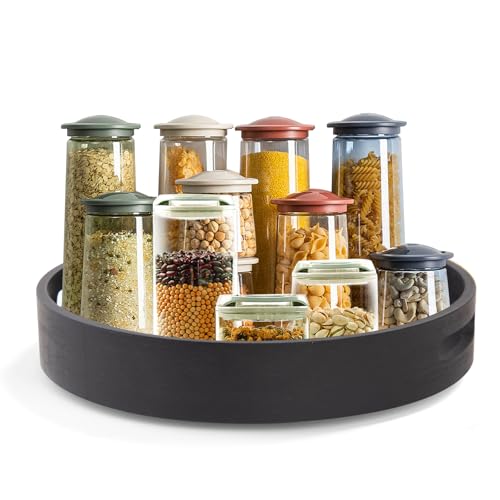 13in Black Bamboo Lazy Susan Turntable Round Organizer for Cabinet