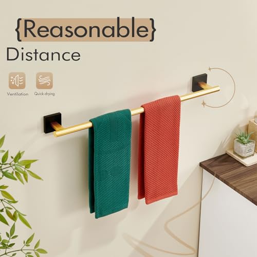 Bathroom Towel Bar Bath Towel Holders for Toilet Kitchen Cabinet Wall Mount 24 Inch Black with Gold Stainless Steel B4005GDK