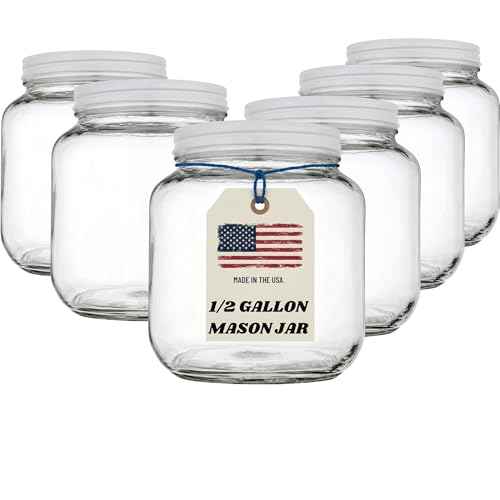 Half Gallon Glass Mason Jar Wide Mouth with Airtight Metal Lid (6 Count)